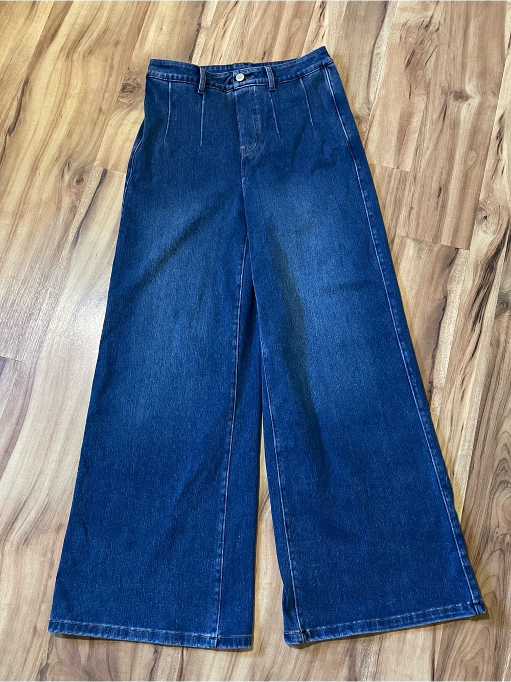 Halara Flex Wide Leg Denim Jeans High Waisted Pintuck Front Seam Stretch Blue MD